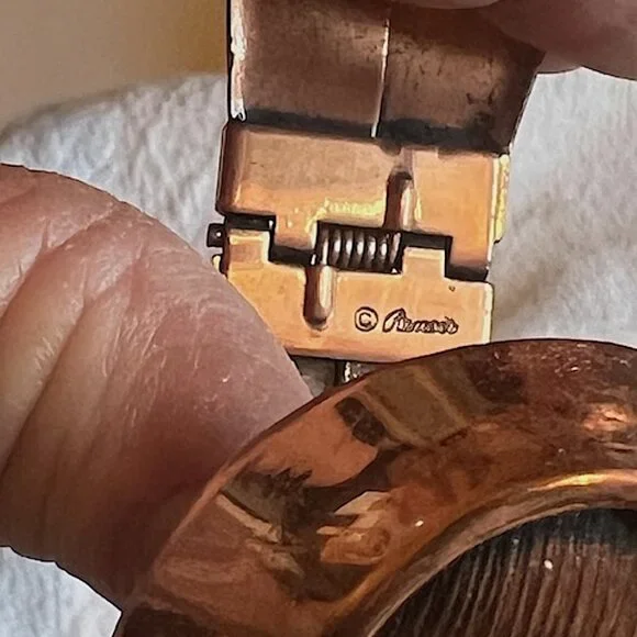 Vintage Mid Century Mod Renoir COPPER hinged Cuff Bracelet & Brooch Set - Picture 13 of 15
